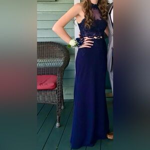 Elegant Navy Blue 2 Piece Evening Gown